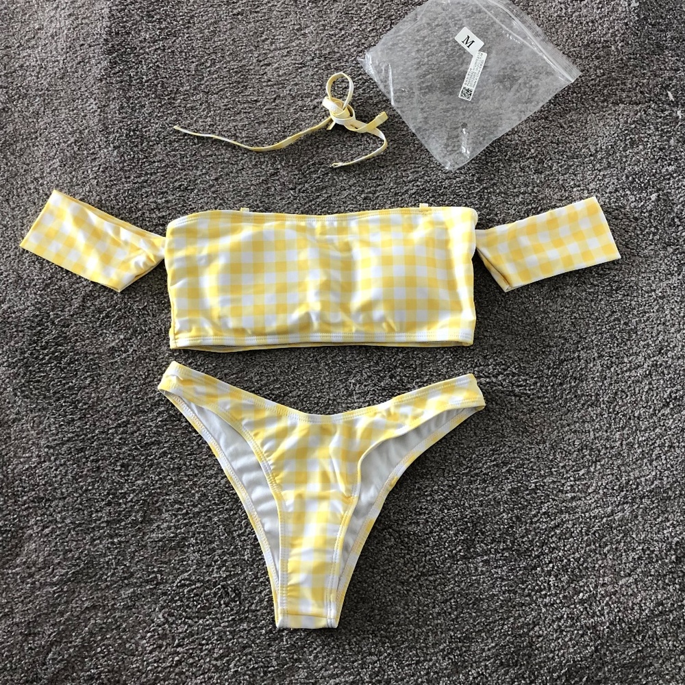 NEW Zaful Pastel Checker Yellow Bikini